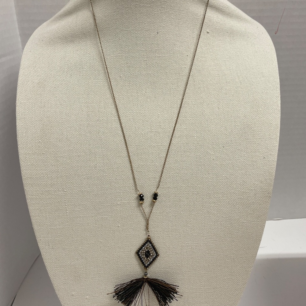 3 Vintage Boho Necklaces 1 Signed Marquet Bamboo Fringe Clay - Picture 5 of 11